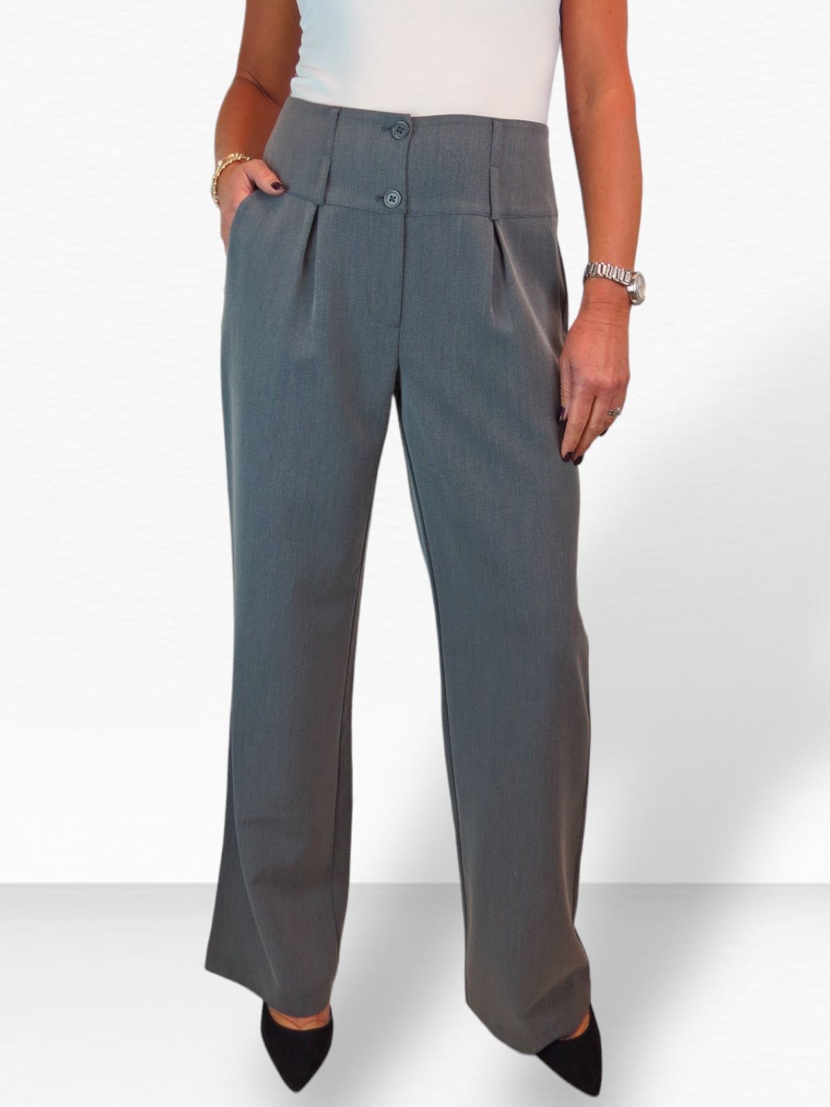 High Waisted Wide Leg Smart Trouser Marl Grey