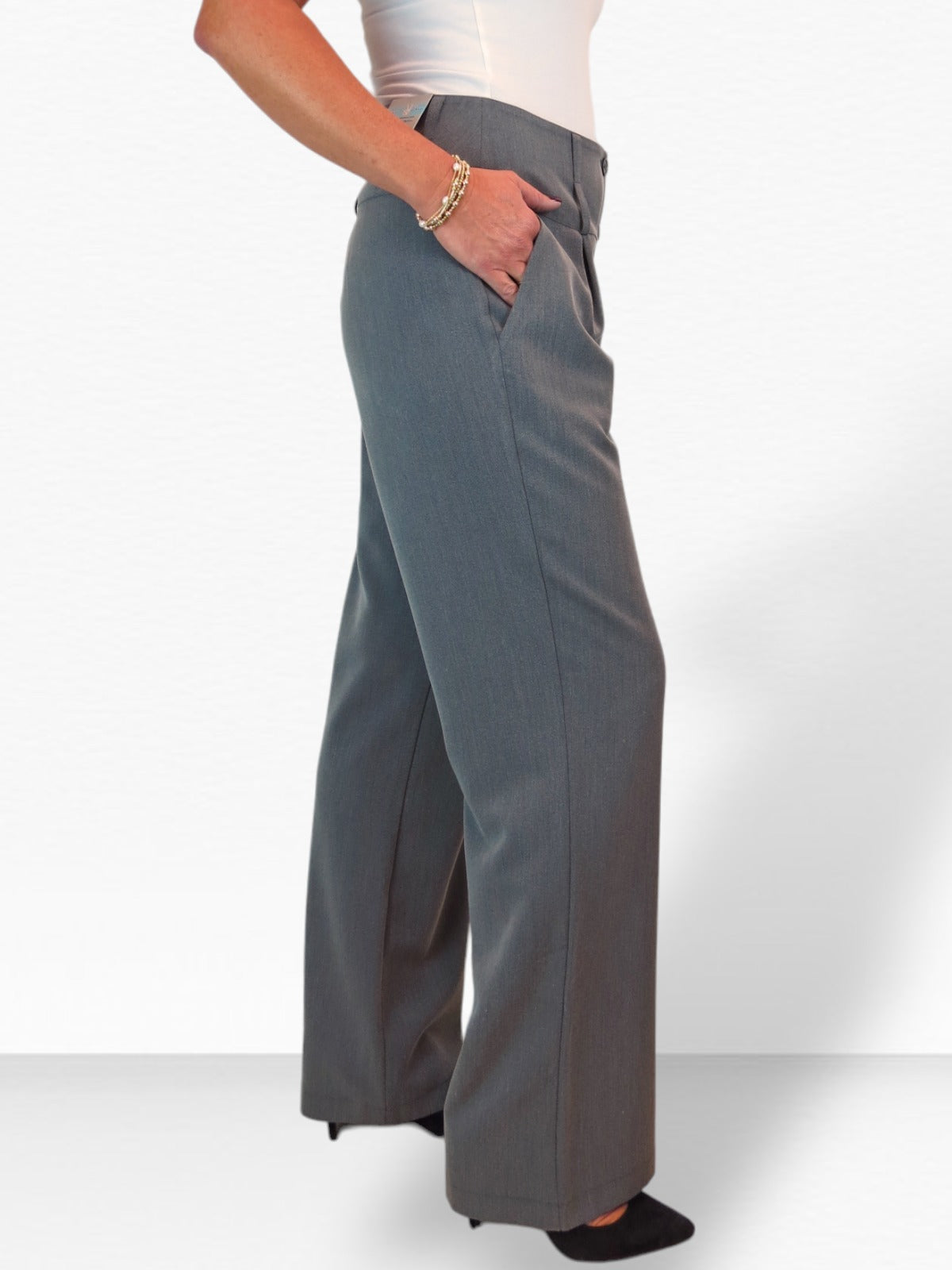 High Waisted Wide Leg Smart Trouser Marl Grey