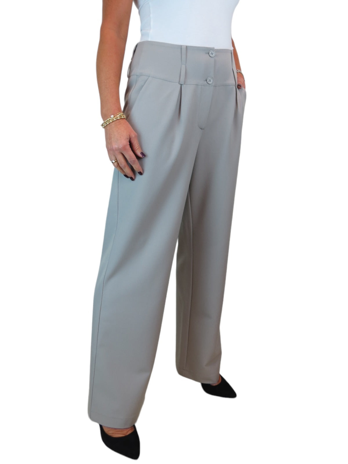 High Waisted Wide Leg Smart Trouser Light Grey