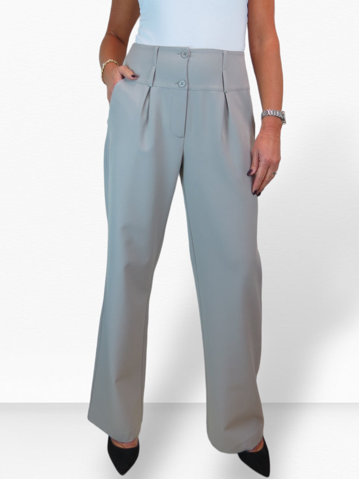 High Waisted Wide Leg Smart Trouser Light Grey