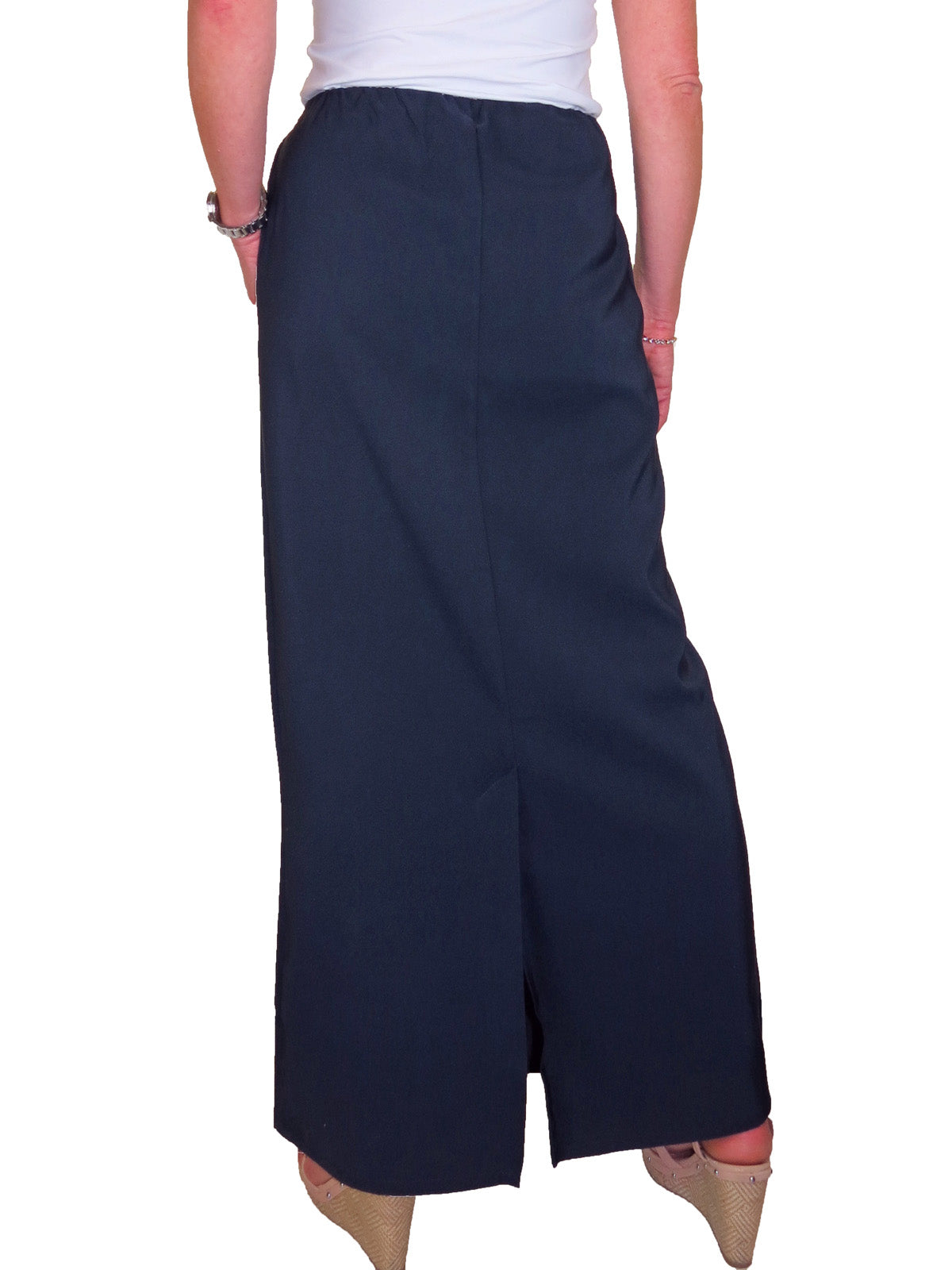 Smart Elasticated Waist Loose Fit Maxi Pencil Skirt Navy Blue