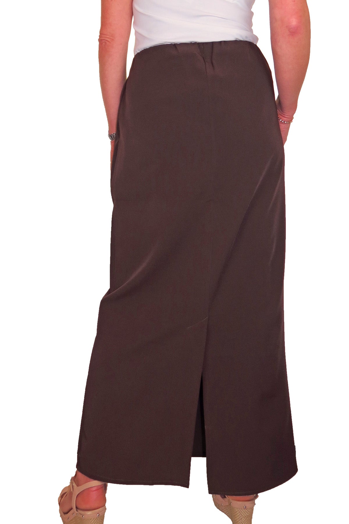 Elasticated Waist Loose Fit Maxi Pencil Skirt Brown