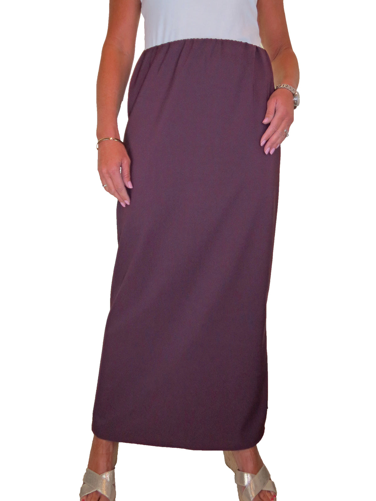 Elasticated Waist Loose Fit Maxi Pencil Skirt Wine Red