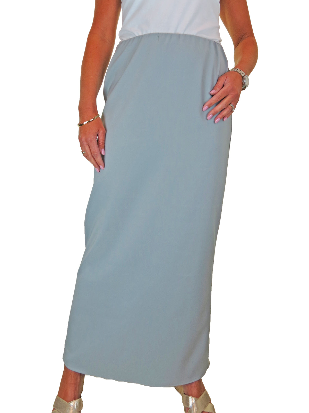 Smart Elasticated Waist Loose Fit Maxi Pencil Skirt Silver Grey