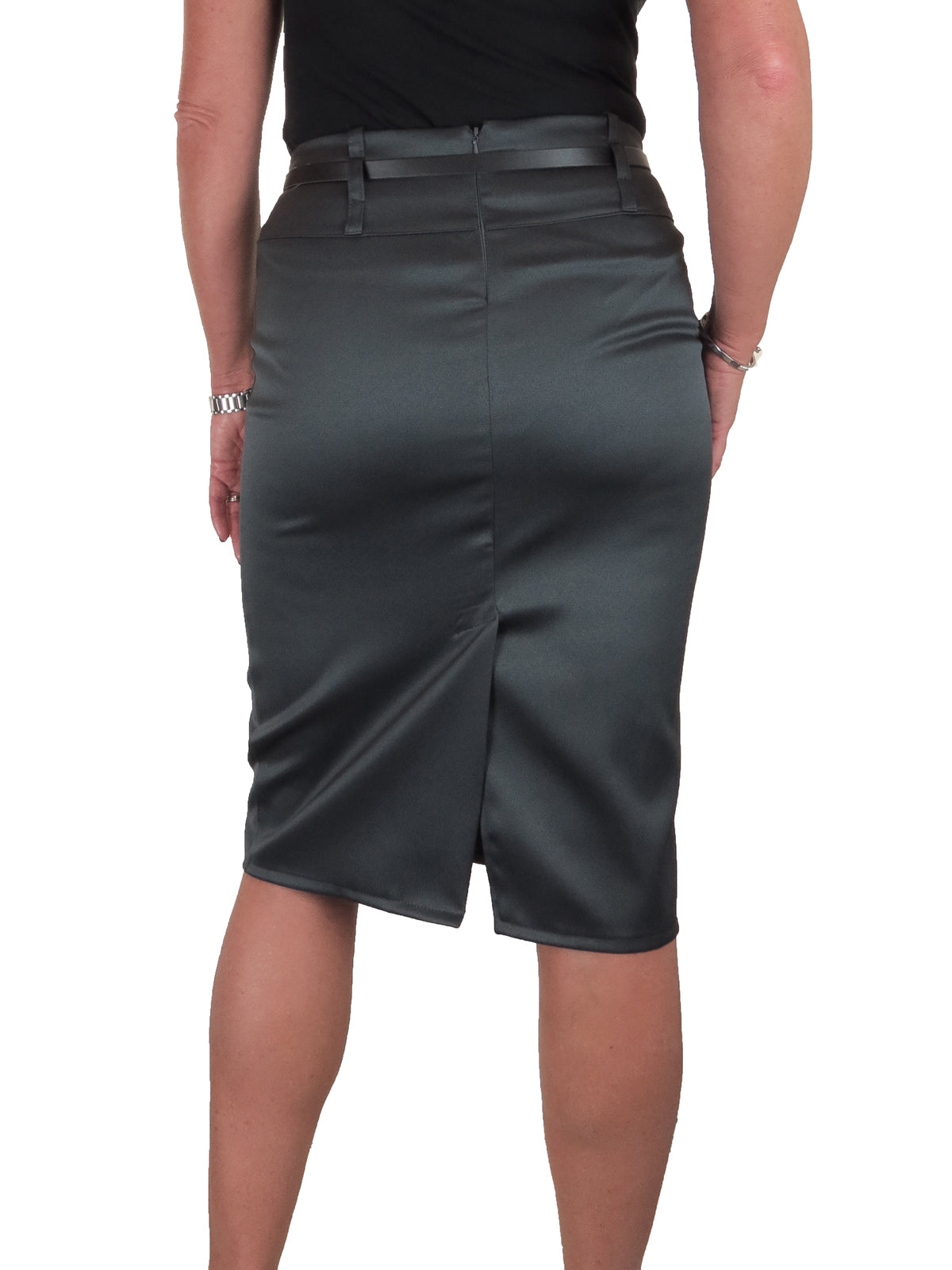Stretch Satin Pencil Skirt Dark Silver Grey