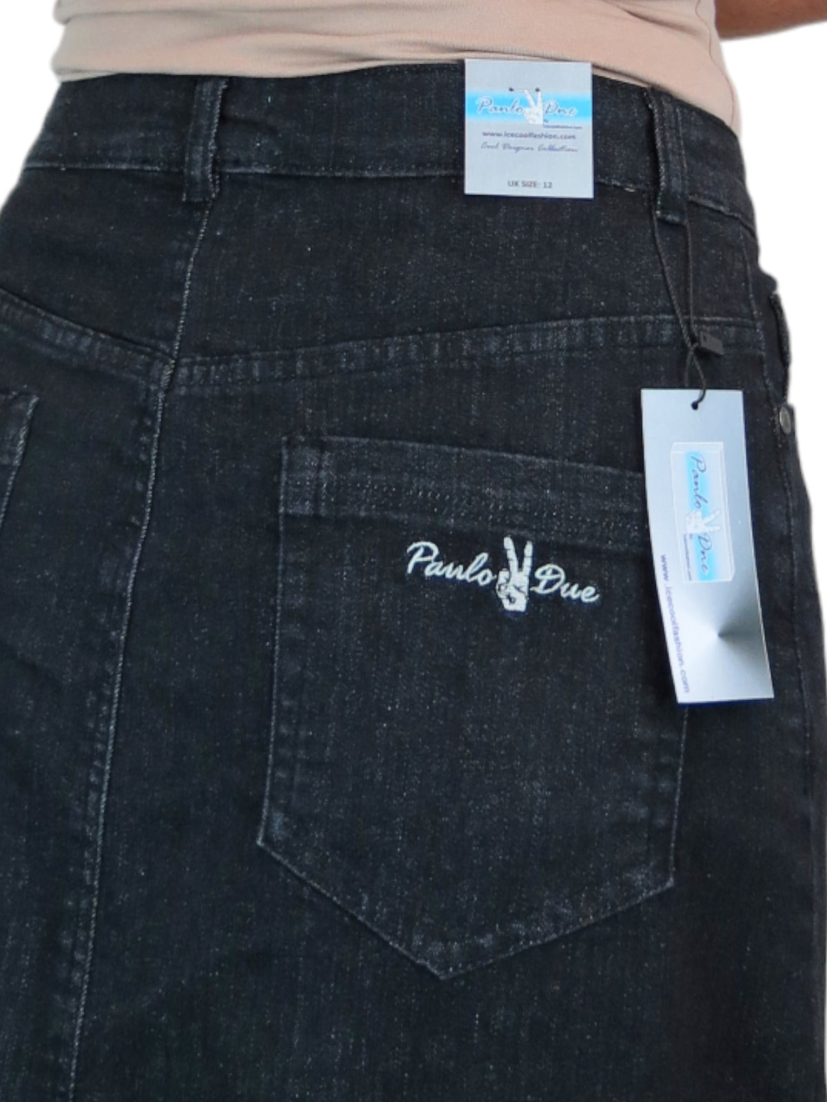 Stretch Denim Jeans Maxi Skirt Washed Black