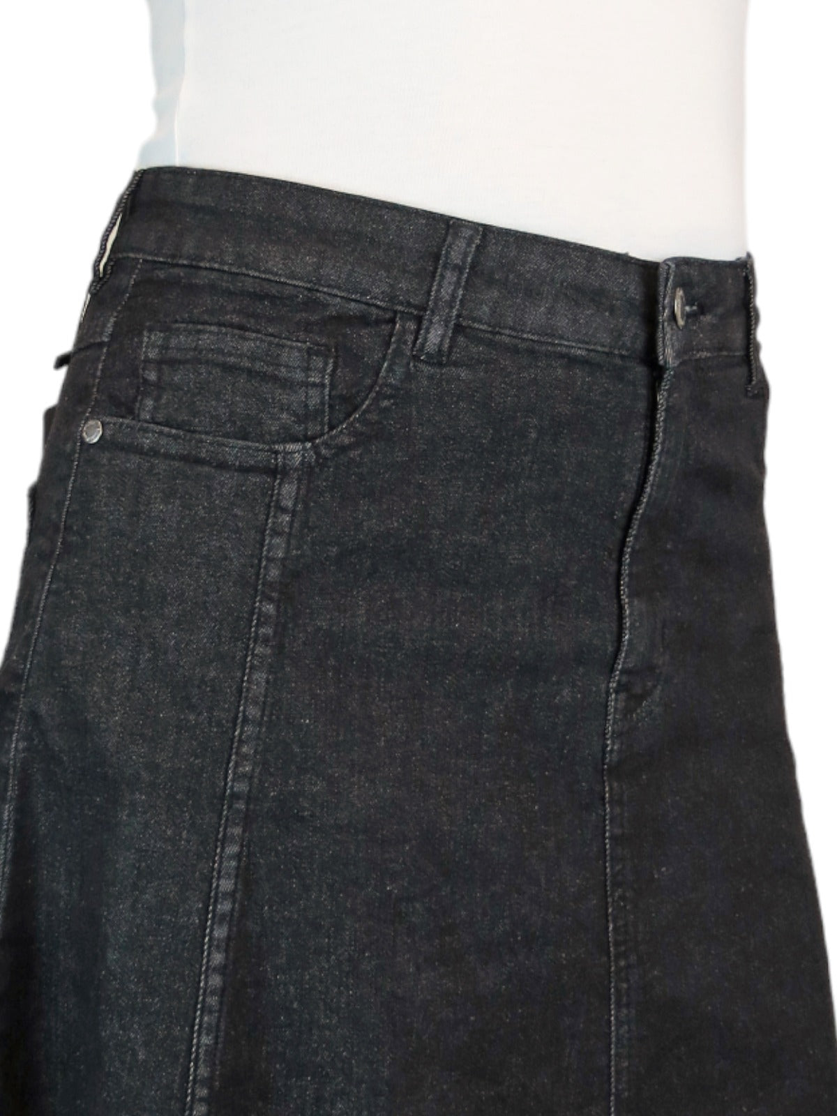 Stretch Denim Flared Maxi Skirt Washed Black