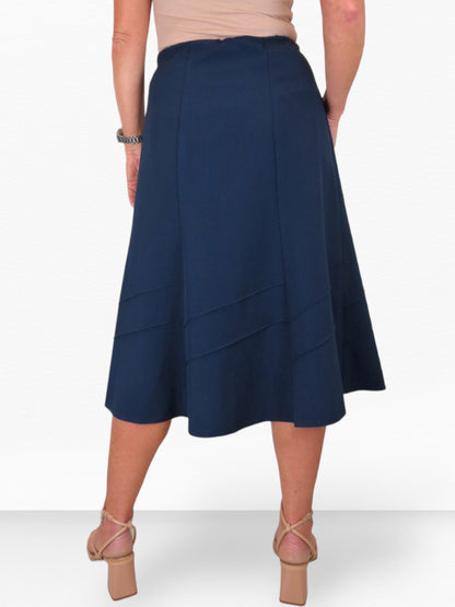 Smart Fully Lined A Line Skirt Elasticated Waist 30" Long Navy Blue