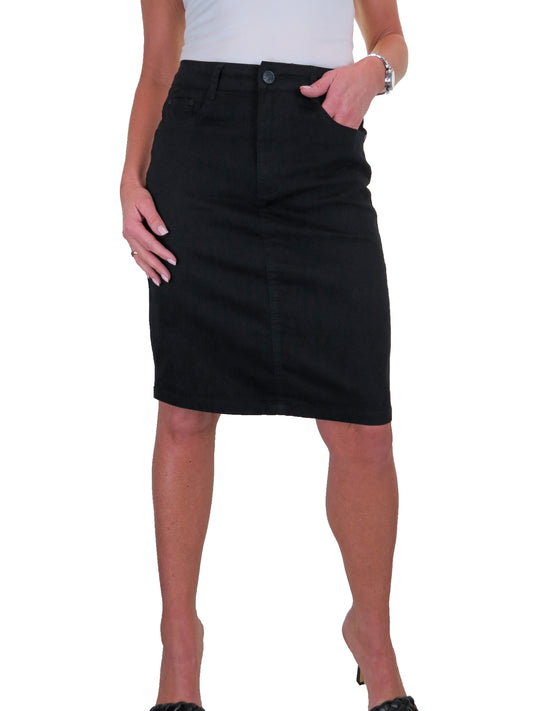 Women's Knee Length Stretch Chino Pencil Skirt Black