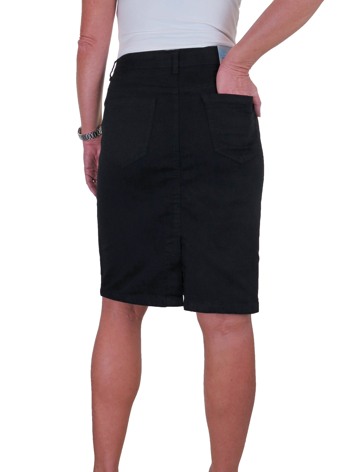 Women's Knee Length Stretch Chino Pencil Skirt Black