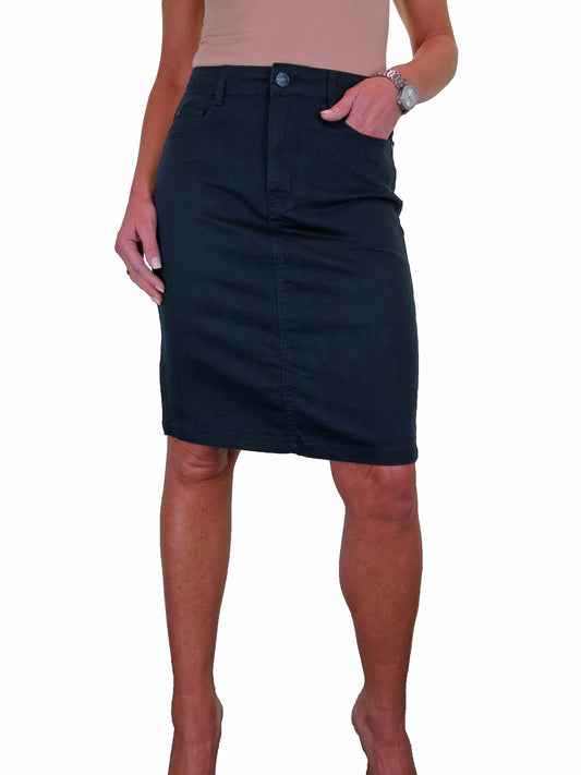 Women's Knee Length Stretch Chino Pencil Skirt Navy Blue