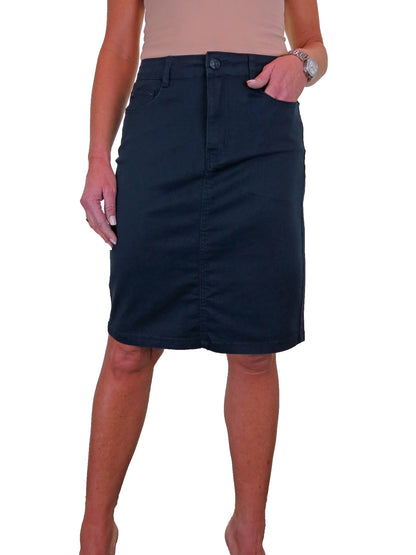 Women's Knee Length Stretch Chino Pencil Skirt Navy Blue