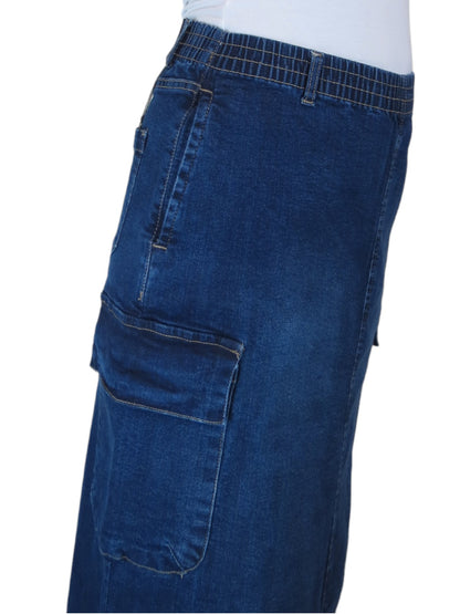 Women's Cargo Maxi Skirt Dark Blue Faded