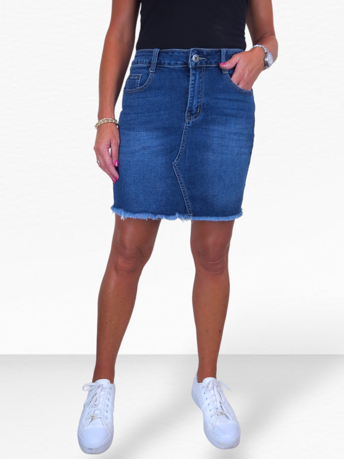 Women's Denim Mini Skirt with Frayed Hem Frayed Hem