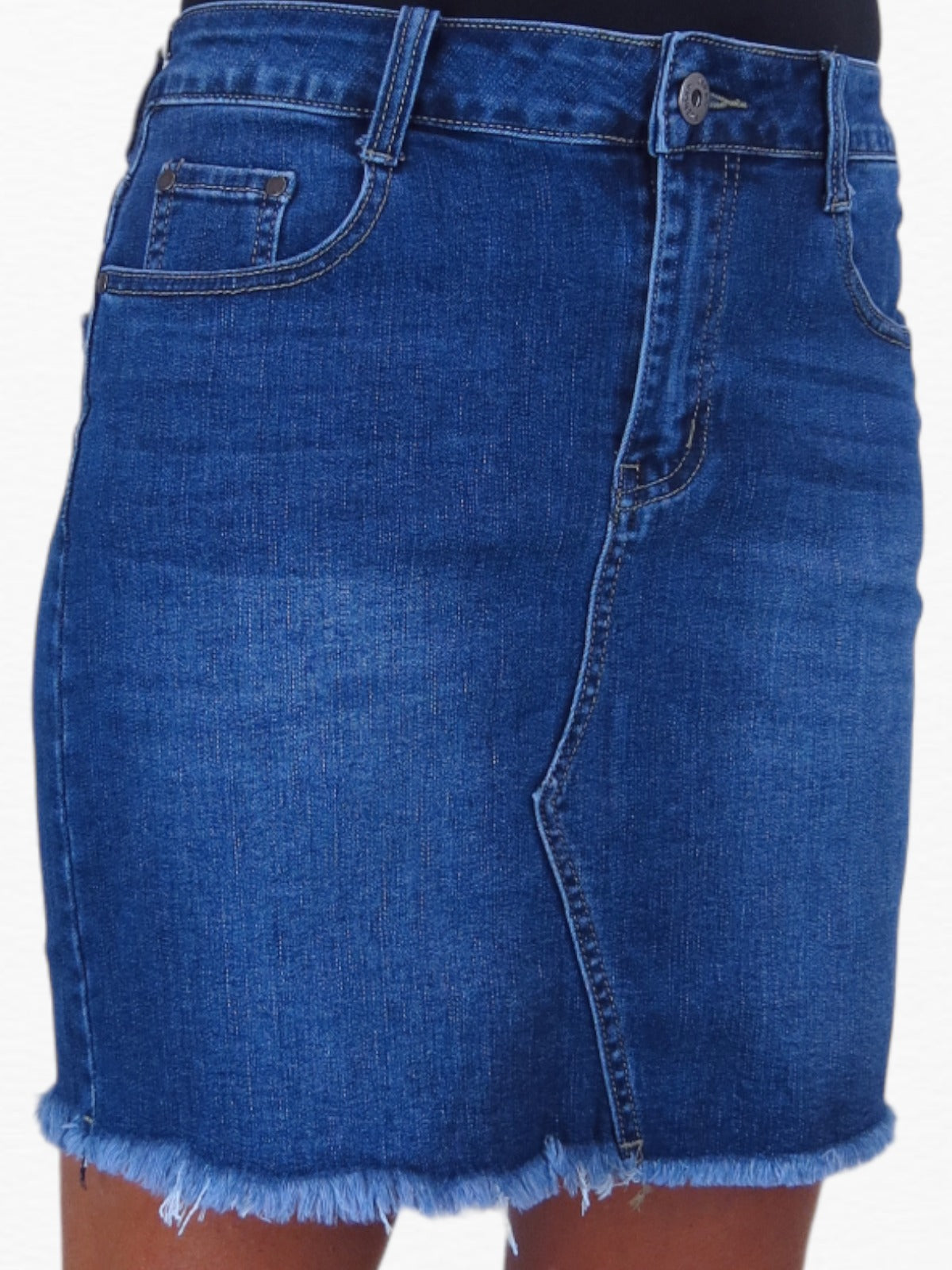 Women's Denim Mini Skirt with Frayed Hem Frayed Hem