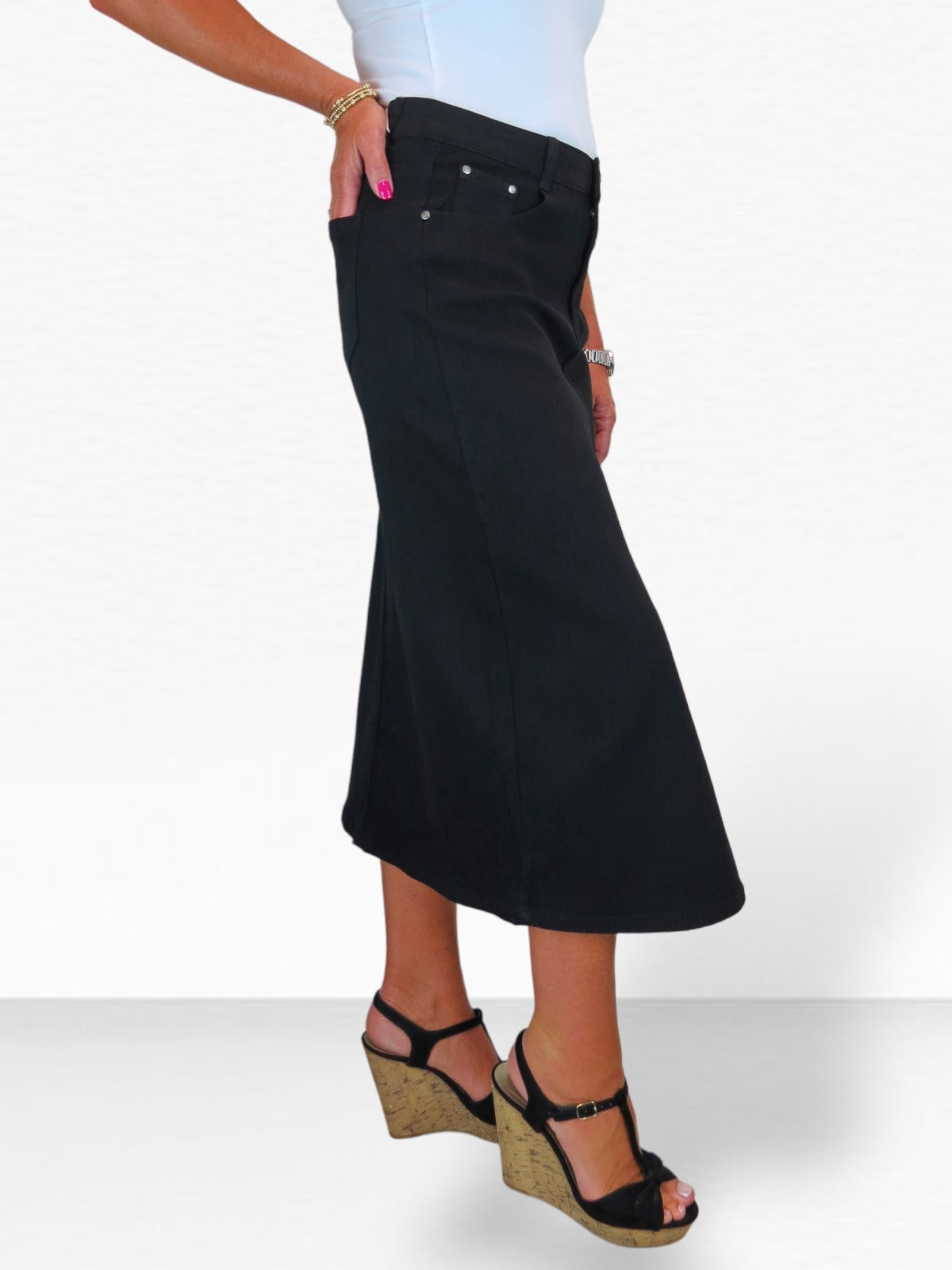 Women's Front Split Denim Maxi Skirt Black