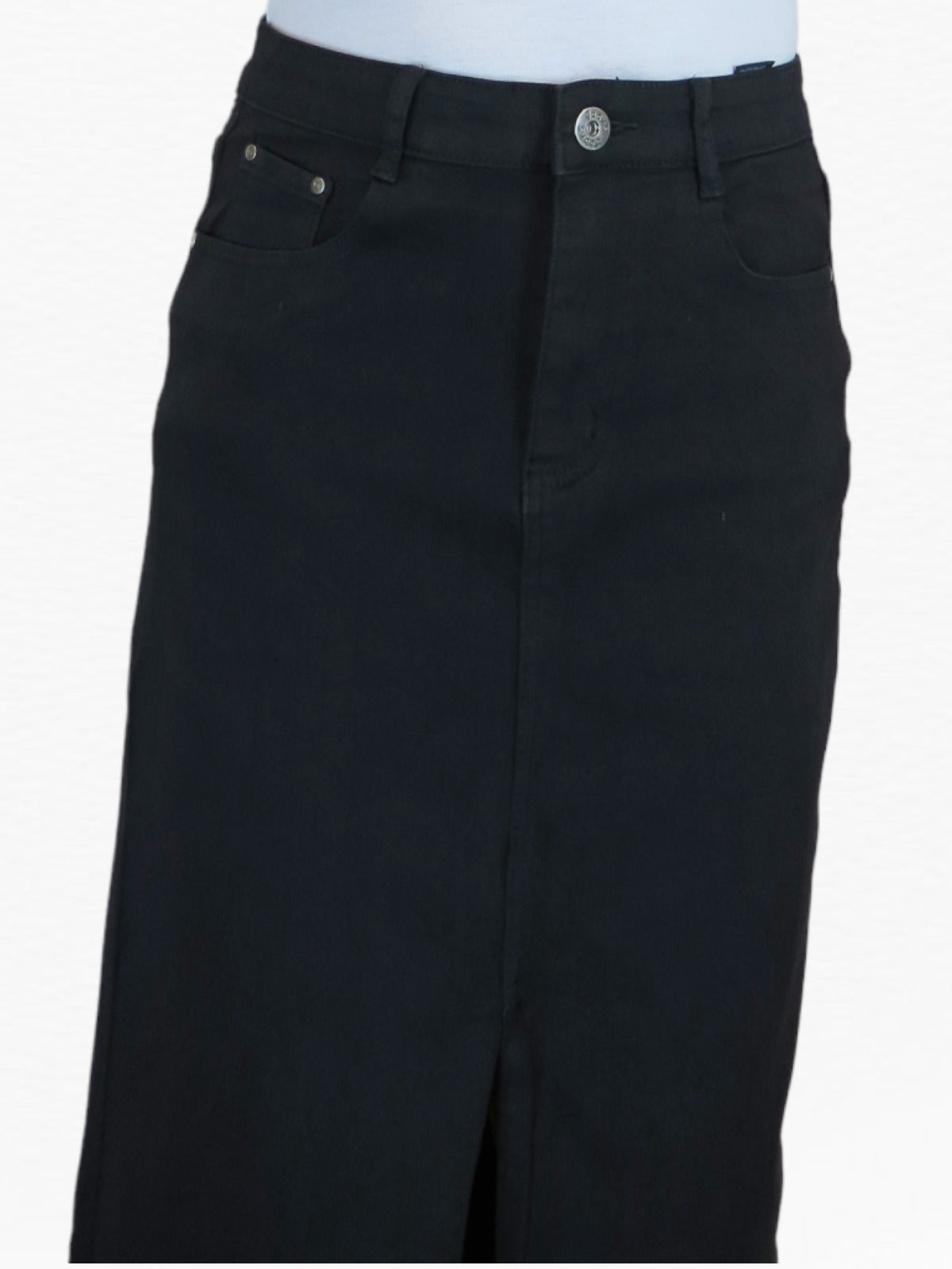 Women's Front Split Denim Maxi Skirt Black