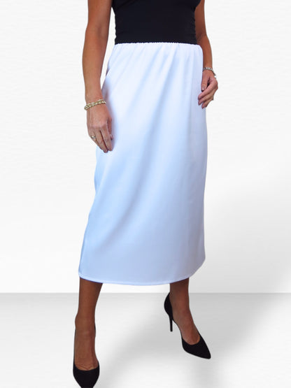 Women's Midi Matte Satin Skirt White