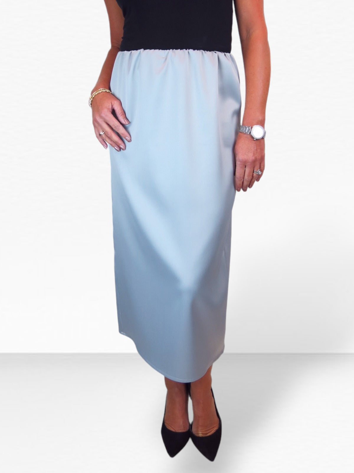 Women's Midi Matte Satin Skirt Silver Grey