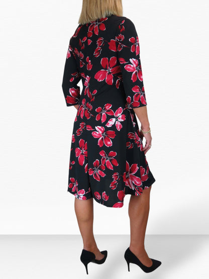 Floral Print Fit And Flare Knee Length Dress Red