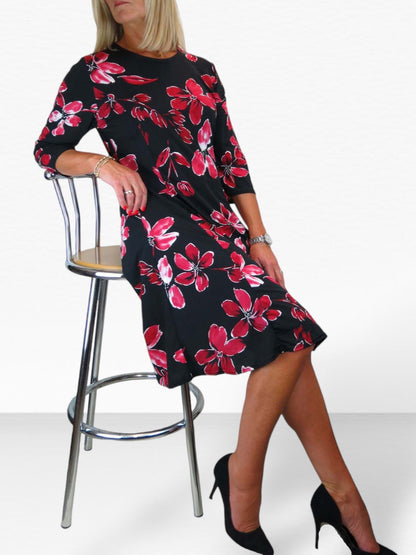 Floral Print Fit And Flare Knee Length Dress Red