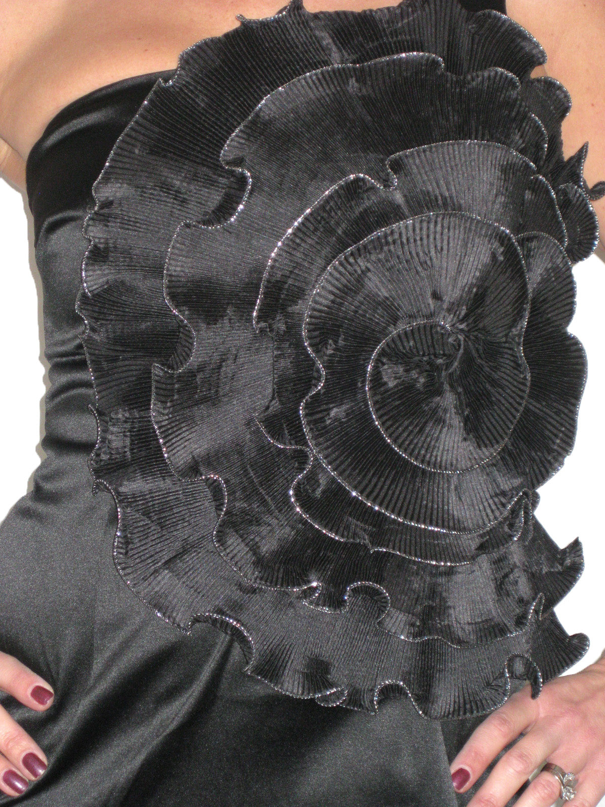 Satin Mini Dress With Big Flower Black