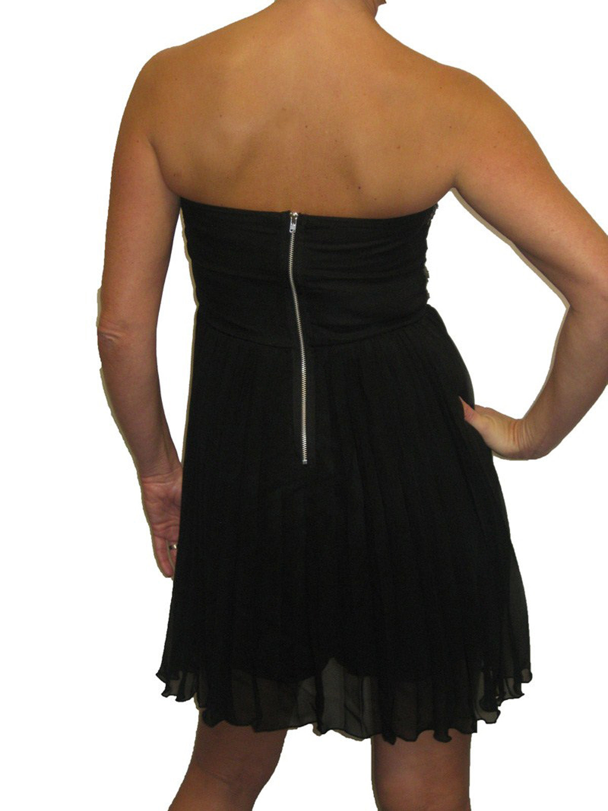 Flared Chiffon Party Mini Dress With Sequins Black