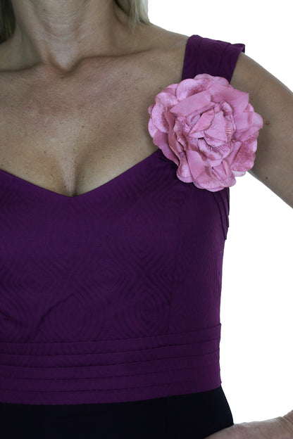 Brocade Pencil Dress with Flower Fully Lined Purple
