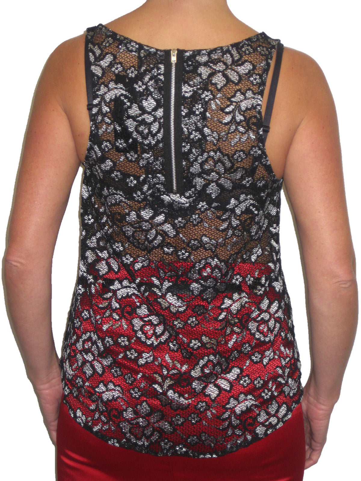 Lace Cami Vest Top Black Floral Silver Silver