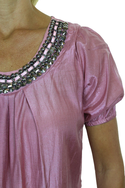 Tunic Top With Silver Bead Stud Detail Pink