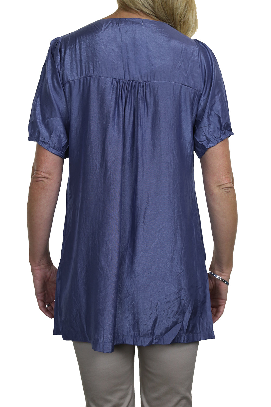 Tunic Top With Silver Bead Stud Detail Blue