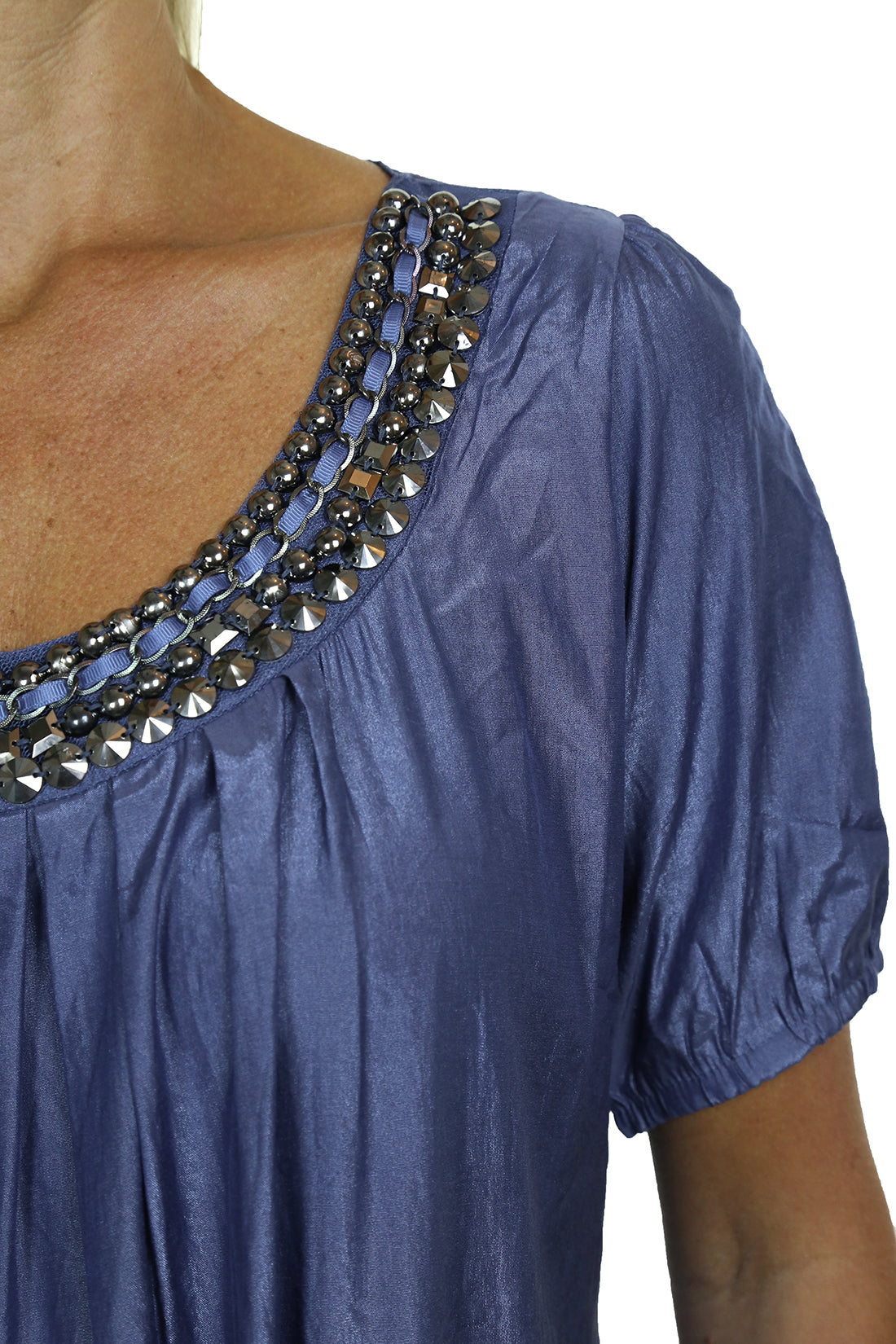 Tunic Top With Silver Bead Stud Detail Blue