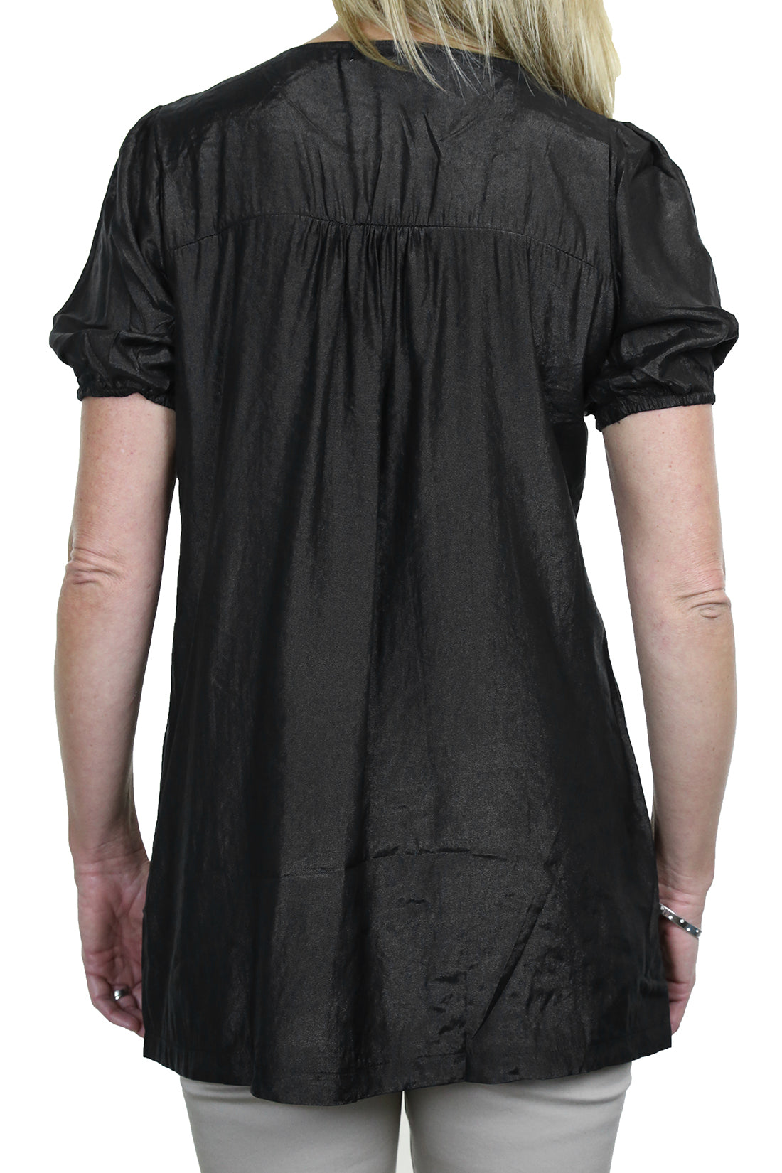 Tunic Top With Silver Bead Stud Detail Black