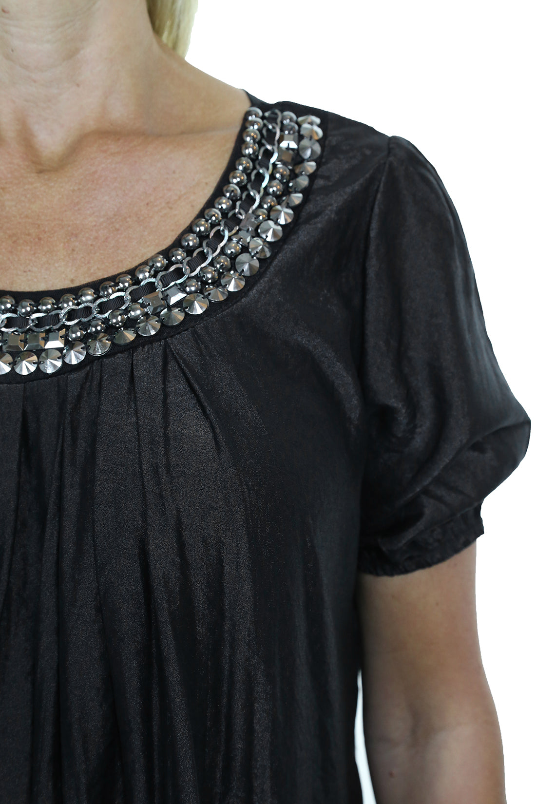 Tunic Top With Silver Bead Stud Detail Black