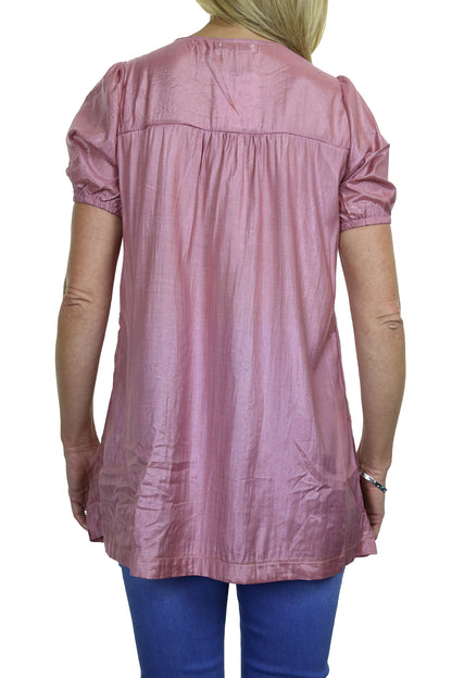 Tunic Top With Silver Bead Stud Detail Pink