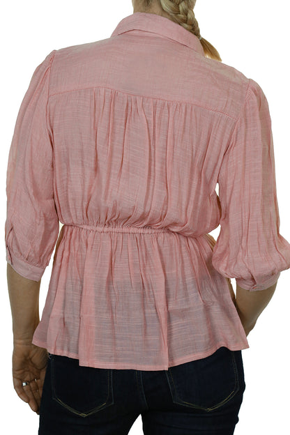 Crochet Lace Shirt Top With Frill Detail Pink