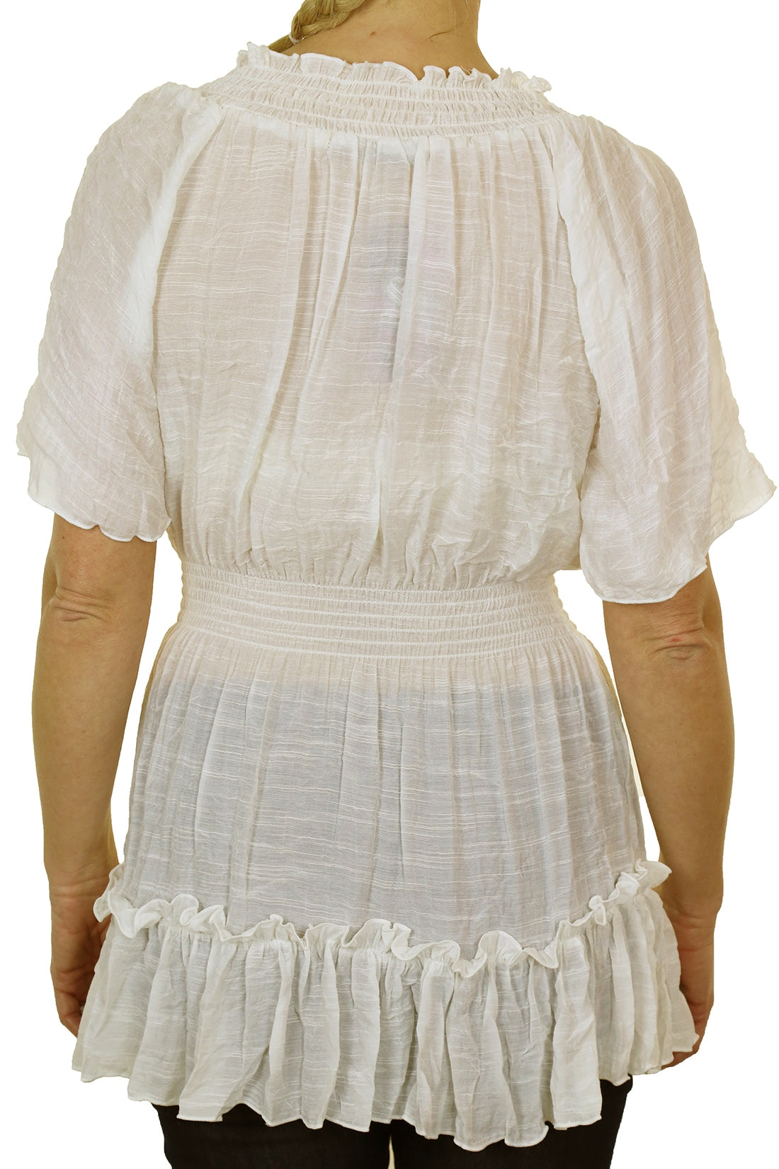 Gypsy Tunic Top Textured Sheen Fabric Cream