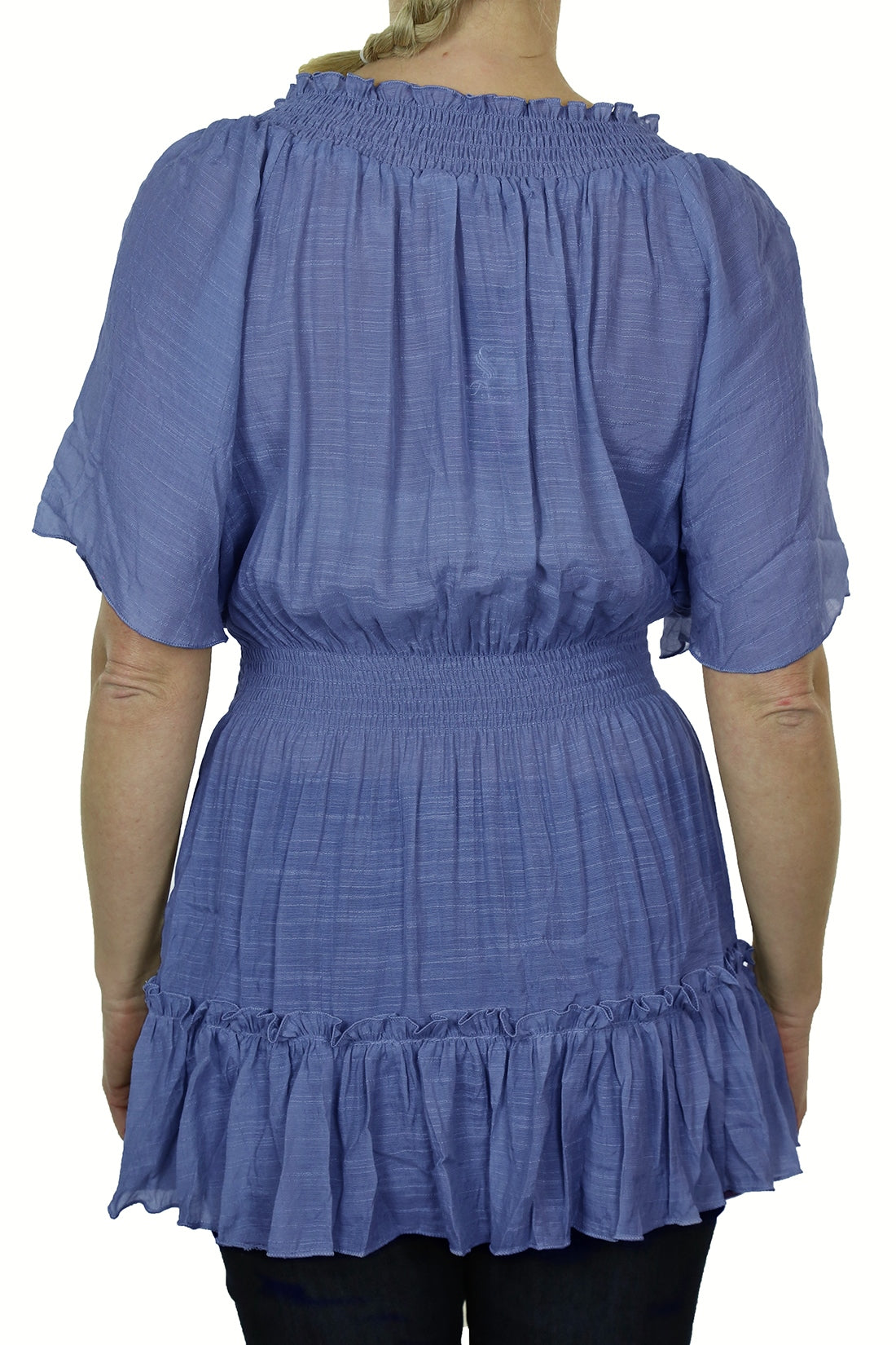 Gypsy Tunic Top Textured Sheen Fabric Blue