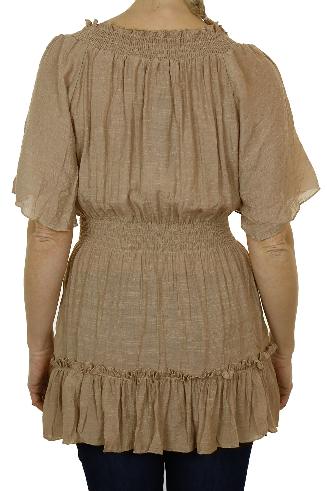 Gypsy Tunic Top Textured Sheen Fabric Beige