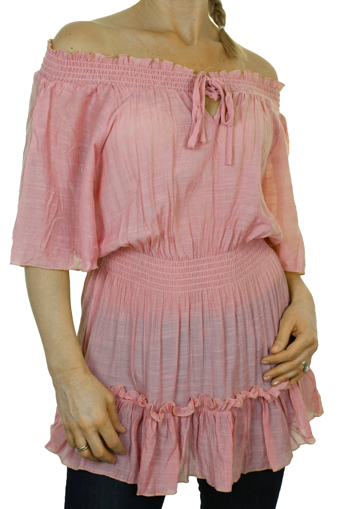 Gypsy Tunic Top Textured Sheen Fabric Pink