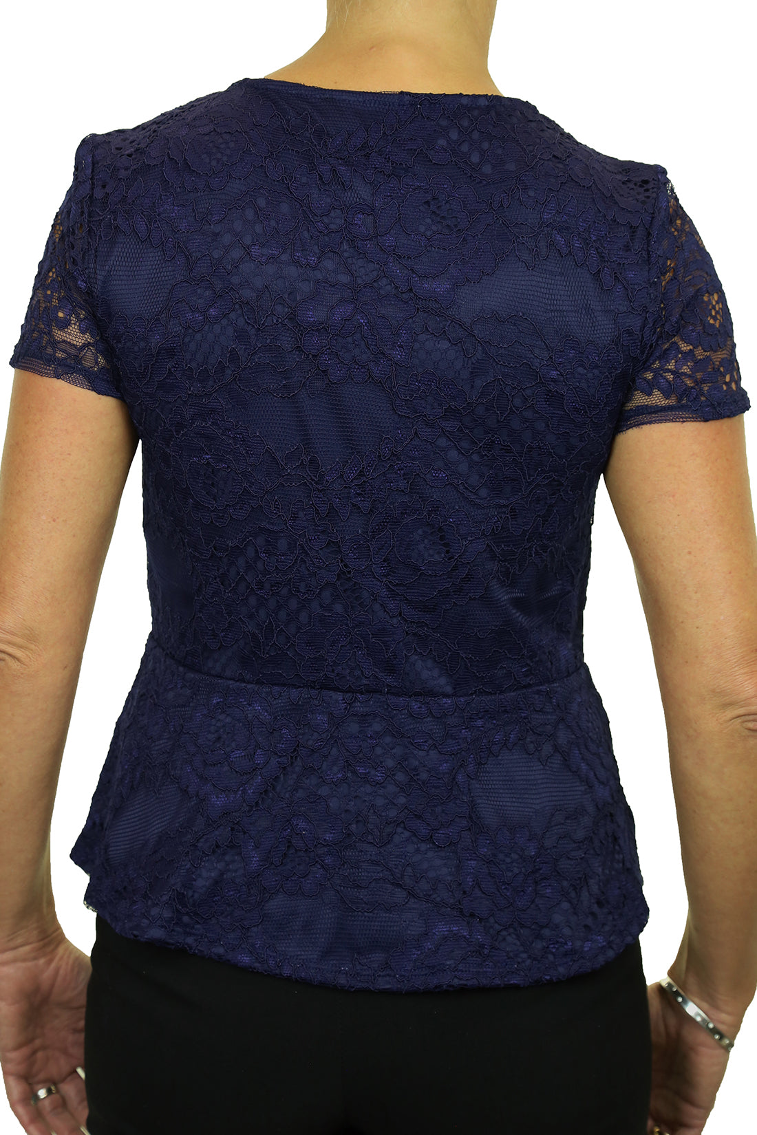 Crochet Lace Peplum Top Fully Lined Navy Blue
