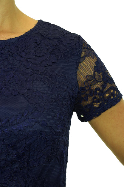 Crochet Lace Peplum Top Fully Lined Navy Blue