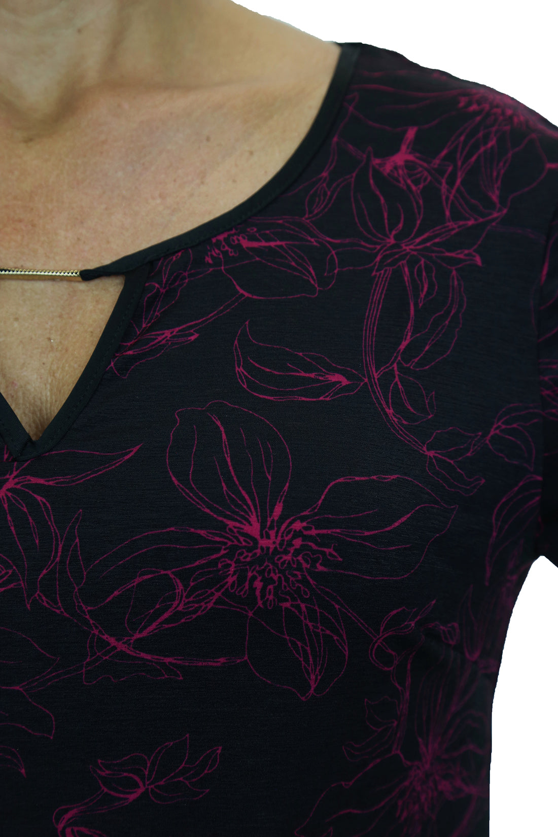 Floral Print Top Stretch With Sheen Black/Pink
