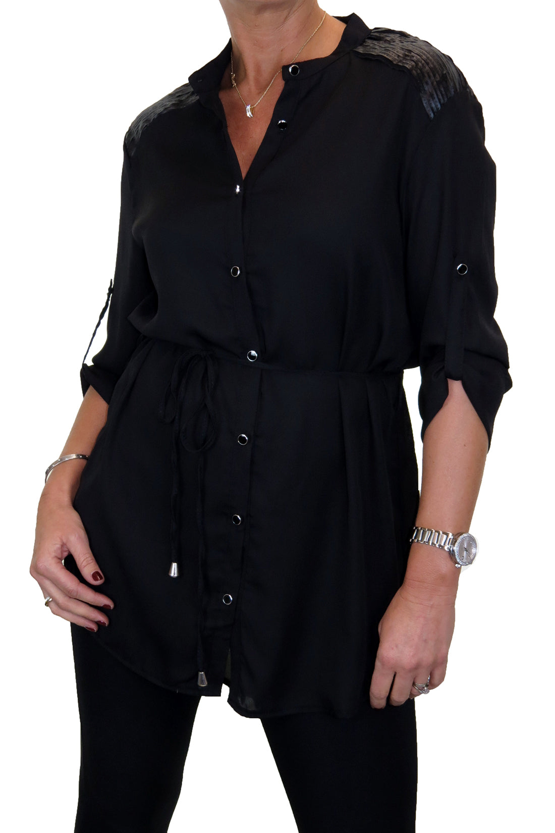 Tunic Shirt Blouse Fine Soft Feel Black