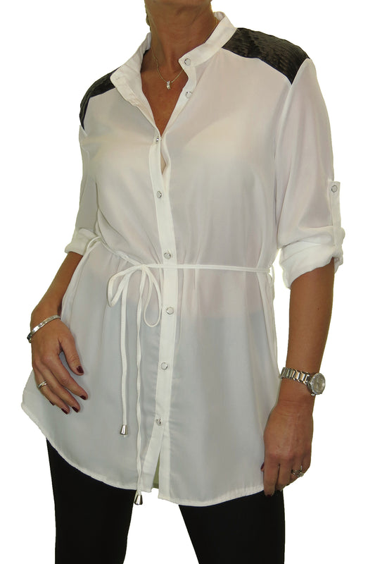 Tunic Shirt Blouse Fine Soft Feel Off-White