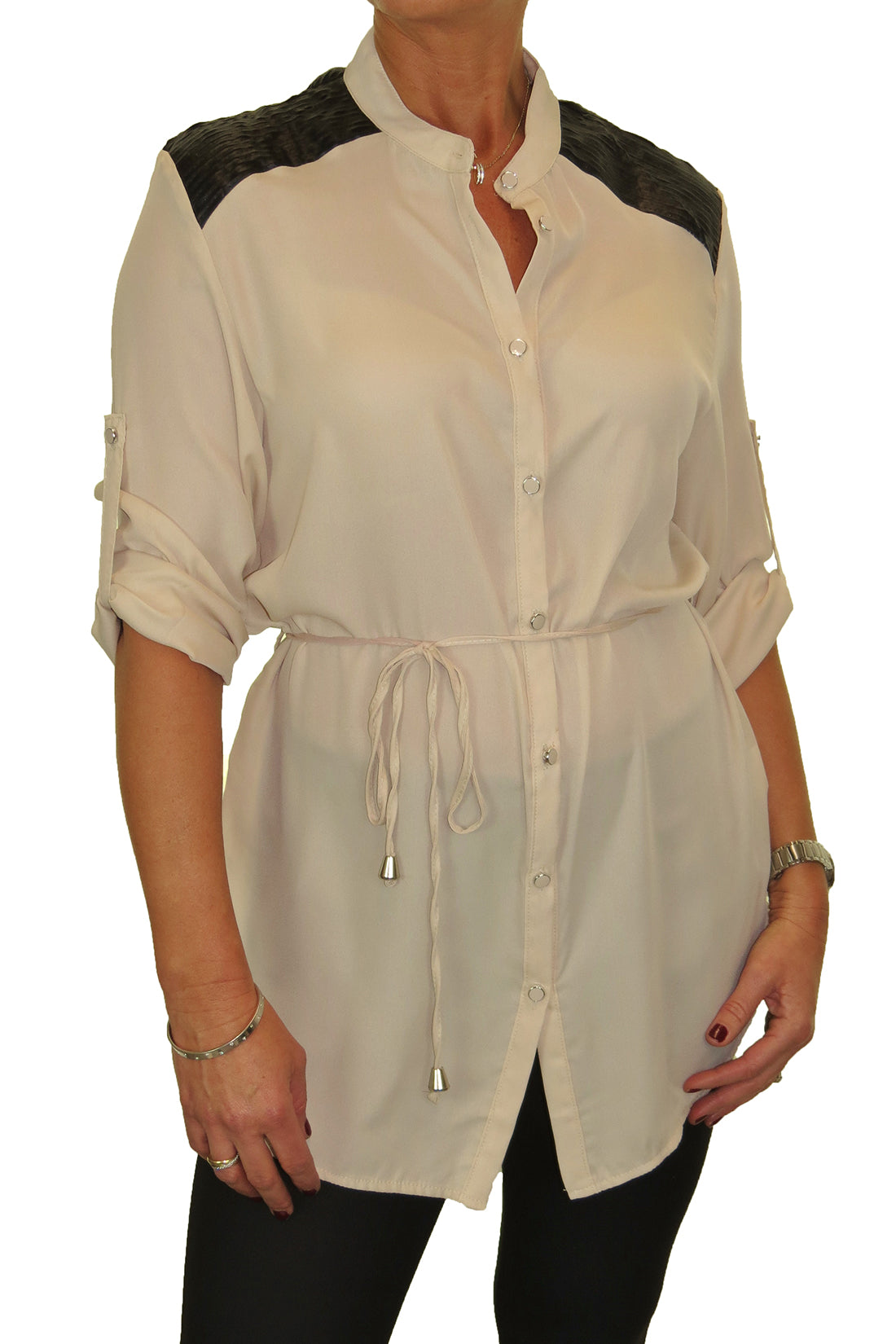 Tunic Shirt Blouse Fine Soft Feel Beige