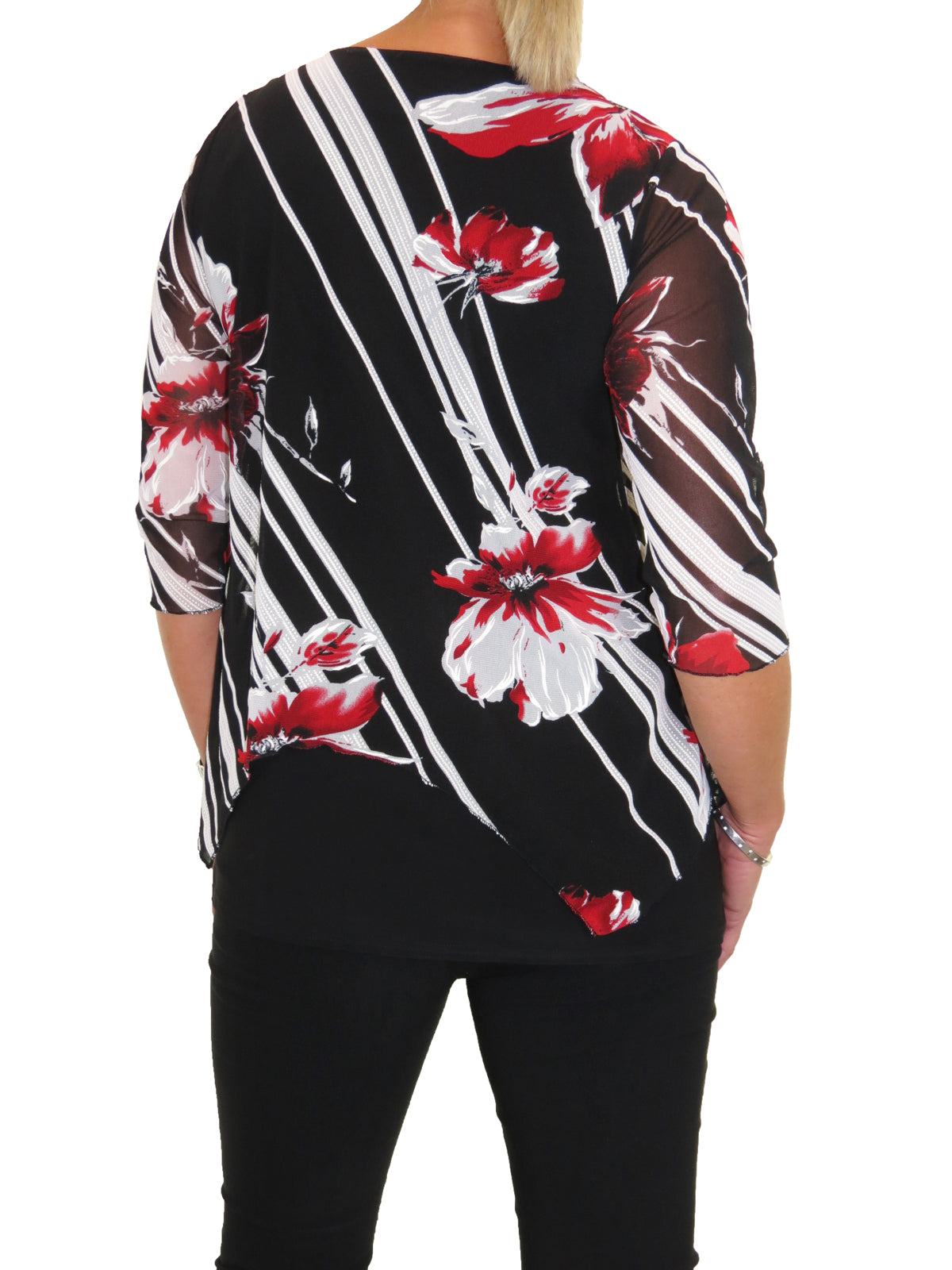 Flower Design Mesh Black Top Black (Red mesh flower)