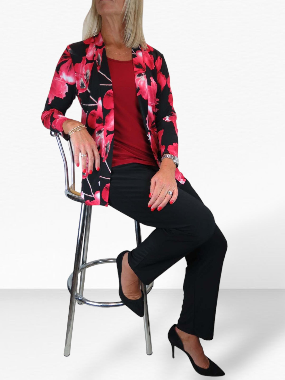 Women's 2 in 1 Cardigan With Attached Cami Top Red