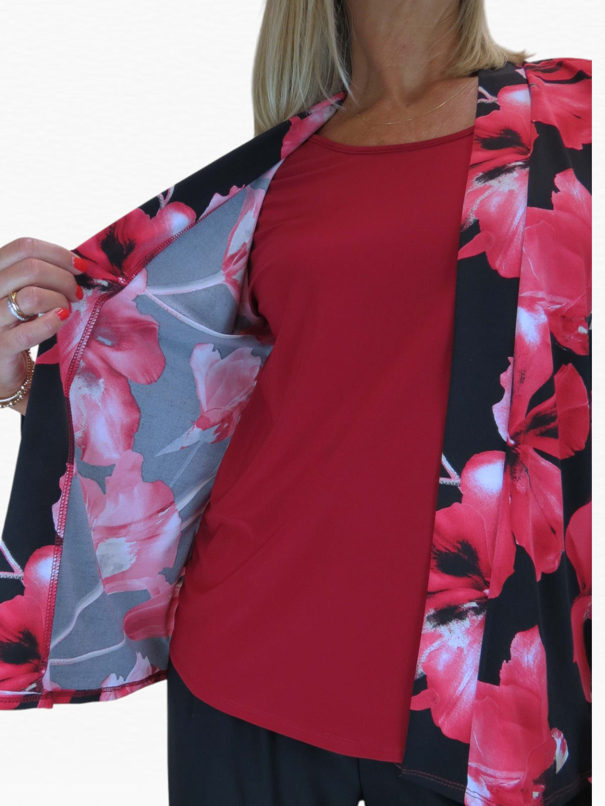 Women's 2 in 1 Cardigan With Attached Cami Top Red