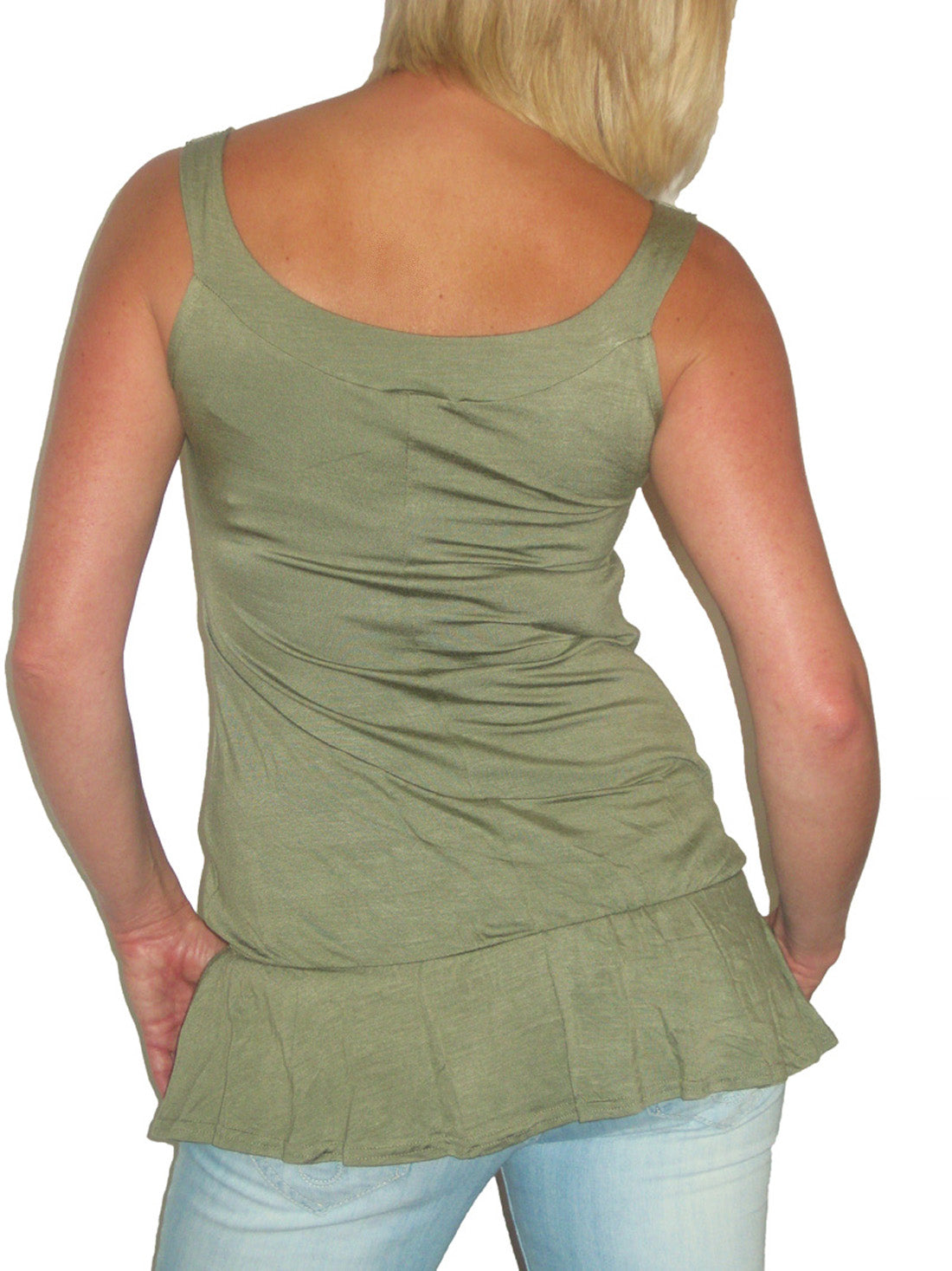 Tunic Cami Top with Crochet Trim Khaki Khaki